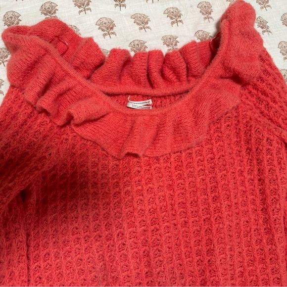 NWOT Anthropologie hot pink off the shoulder ruffled sweater - Picture 4 of 7
